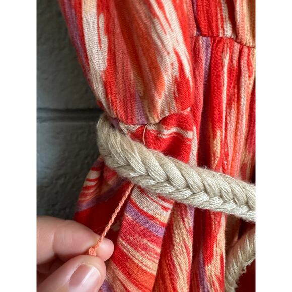 Women Free People Bohemian Heart Shaped Asymmetrical Belted Cotton Mini Dress XS - Picture 5 of 5